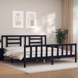 Cadru pat cu tablie 200x200 cm, negru, lemn masiv GartenMobel Dekor