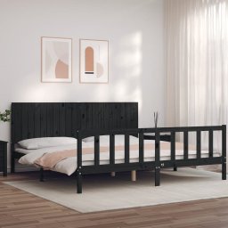 Cadru pat cu tablie 200x200 cm, negru, lemn masiv GartenMobel Dekor