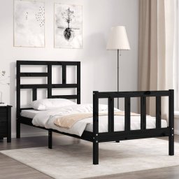 Cadru de pat cu tablie Small Single, negru, lemn masiv GartenMobel Dekor