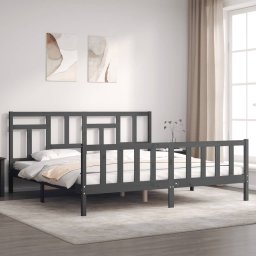 Cadru pat cu tablie 200x200 cm, gri, lemn masiv GartenMobel Dekor