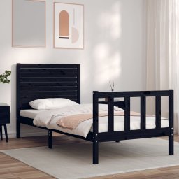 Cadru de pat cu tablie Small Single, negru, lemn masiv GartenMobel Dekor