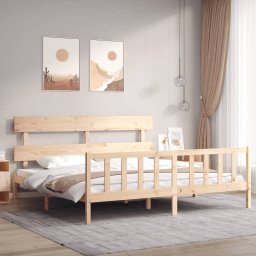 Cadru de pat cu tablie Super King Size, lemn masiv GartenMobel Dekor