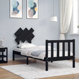 Cadru de pat cu tablie Small Single, negru, lemn masiv GartenMobel Dekor