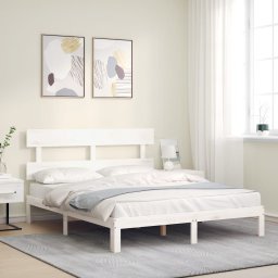 Cadru de pat cu tablie, alb, 160x200 cm, lemn masiv GartenMobel Dekor
