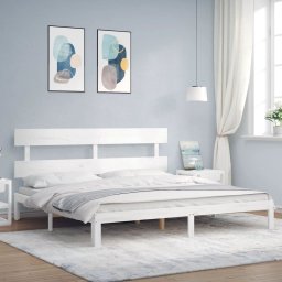 Cadru de pat cu tablie Super King Size, alb, lemn masiv GartenMobel Dekor