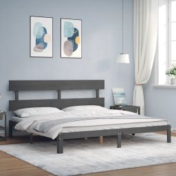 Cadru pat cu tablie 200x200 cm, gri, lemn masiv GartenMobel Dekor