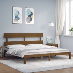 Cadru pat cu tablie, maro miere, 200x200 cm, lemn masiv GartenMobel Dekor
