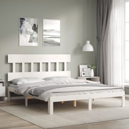 Cadru de pat cu tablie, alb, 160x200 cm, lemn masiv GartenMobel Dekor