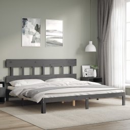 Cadru pat cu tablie 200x200 cm, gri, lemn masiv GartenMobel Dekor