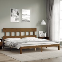 Cadru pat cu tablie, maro miere, 200x200 cm, lemn masiv GartenMobel Dekor