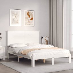 Cadru de pat cu tablie, 140x190 cm, alb, lemn masiv GartenMobel Dekor