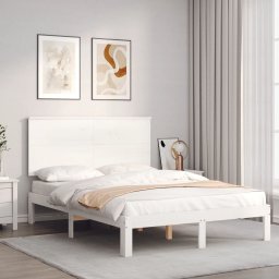 Cadru de pat cu tablie, alb, 120x200 cm, lemn masiv GartenMobel Dekor