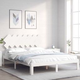 Cadru de pat cu tablie, 140x190 cm, alb, lemn masiv GartenMobel Dekor