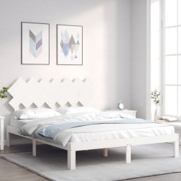 Cadru de pat cu tablie, alb, 140x200 cm, lemn masiv GartenMobel Dekor
