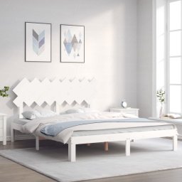 Cadru de pat cu tablie, alb, 160x200 cm, lemn masiv GartenMobel Dekor