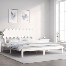 Cadru de pat cu tablie Super King Size, alb, lemn masiv GartenMobel Dekor