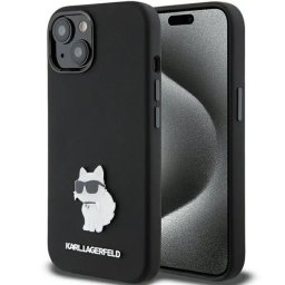 Husa Karl Lagerfeld Silicone Choupette Metal Pin case for iPhone 15 Plus / 14 Plus - black
