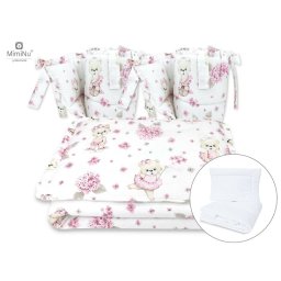 MimiNu - Set lenjerie patut cu 6 piese din bumbac certificat Oeko Tex Standard 100 pentru patut 120x60 cm Design Pink Ballerina