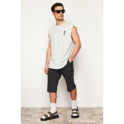 Trendyol Anthracite Regular Waist Cargo Pocket Bermuda Denim Shorts