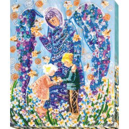 Set broderie cu margele cusute, Inger protector, 31x37 cm