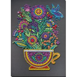 Set broderie cu margele cusute, Ceasca de fericire, 23,5x32,5 cm
