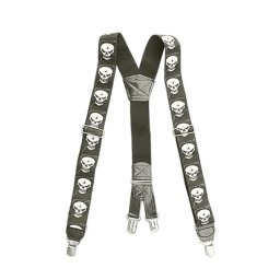 Bretele pentru pantaloni, craniu, 3 cleme de oțel