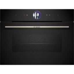 Cuptor incorporabil compact cu aburi BOSCH Seria 8 CSG7364B1, 60x45cm, 3300W, 47l, 30~250°C, Clasa A, Afisaj tactil TFT Plus, Control inel digital, 4D Hotair, AirFry, FullSteam, Home Conn