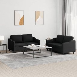 Set de canapele cu perne, 2 piese, negru, textil GartenMobel Dekor