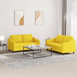 Set de canapele cu perne, 2 piese, galben deschis, textil GartenMobel Dekor