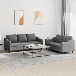 Set de canapele cu perne, 2 piese, gri închis, textil GartenMobel Dekor