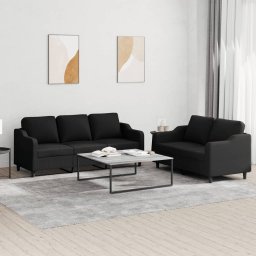 Set de canapele cu perne, 2 piese, negru, textil GartenMobel Dekor