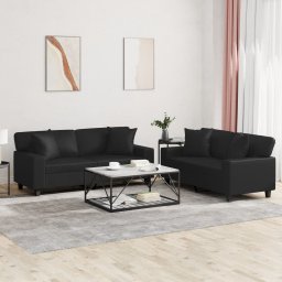 Set de canapele cu perne, 2 piese, negru, piele ecologica GartenMobel Dekor