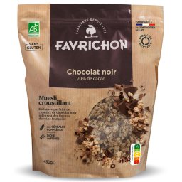 Musli BIO crocant cu ciocolata neagra Favrichon