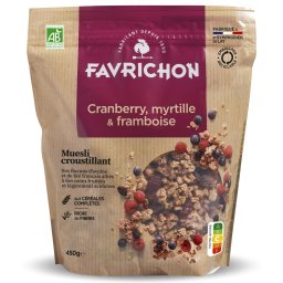 Musli BIO crocant cu merisor, afine si zmeura Favrichon