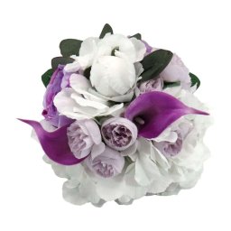 Buchet mireasa din flori de matase si orhidee din silicon, mov&alb - ILIF403030