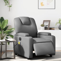 Fotoliu de masaj electric rabatabil, gri, piele ecologica GartenMobel Dekor