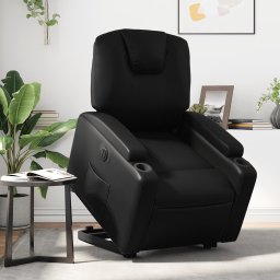 Fotoliu rabatabil electric cu ridicare, negru, piele ecologica GartenMobel Dekor