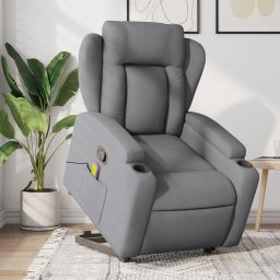Fotoliu de masaj rabatabil cu ridicare, gri deschis, textil GartenMobel Dekor