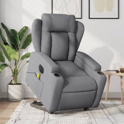 Fotoliu electric masaj rabatabil cu ridicare, gri închis textil GartenMobel Dekor