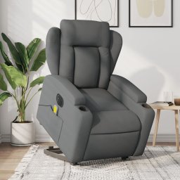 Fotoliu electric masaj rabatabil cu ridicare, gri închis textil GartenMobel Dekor