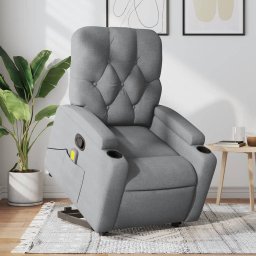 Fotoliu de masaj rabatabil cu ridicare, gri deschis, textil GartenMobel Dekor