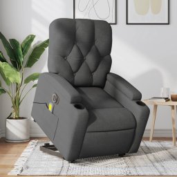 Fotoliu electric masaj rabatabil cu ridicare, gri închis textil GartenMobel Dekor