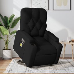 Fotoliu electric de masaj rabatabil cu ridicare, negru, textil GartenMobel Dekor