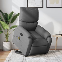 Fotoliu electric masaj rabatabil cu ridicare, gri închis textil GartenMobel Dekor
