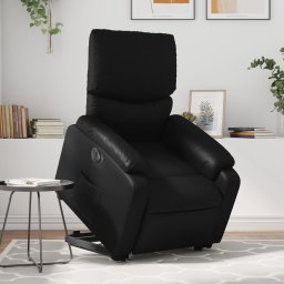 Fotoliu rabatabil electric cu ridicare, negru, piele ecologica GartenMobel Dekor