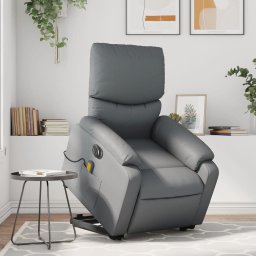 Fotoliu masaj rabatabil electric cu ridicare, gri, piele eco GartenMobel Dekor
