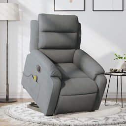 Fotoliu electric masaj rabatabil cu ridicare, gri închis textil GartenMobel Dekor