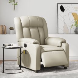 Fotoliu electric de masaj rabatabil, crem, piele ecologica GartenMobel Dekor