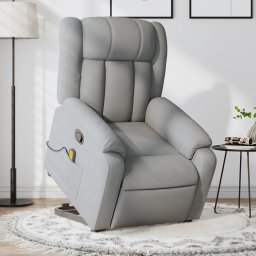 Fotoliu de masaj rabatabil cu ridicare, gri deschis, textil GartenMobel Dekor