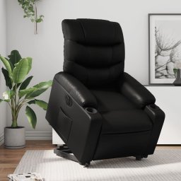 Fotoliu rabatabil electric cu ridicare, negru, piele ecologica GartenMobel Dekor
